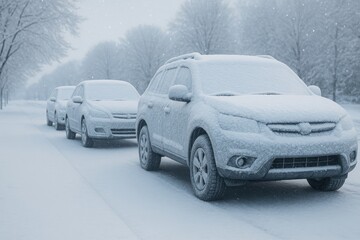Vehicles blanketed in snow following a heavy snowfall