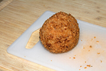 Crispy Scotch Egg Batter Fried Golden Close up with runny yolk