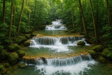 Obraz premium Tiny Cascades in Lush Jungle