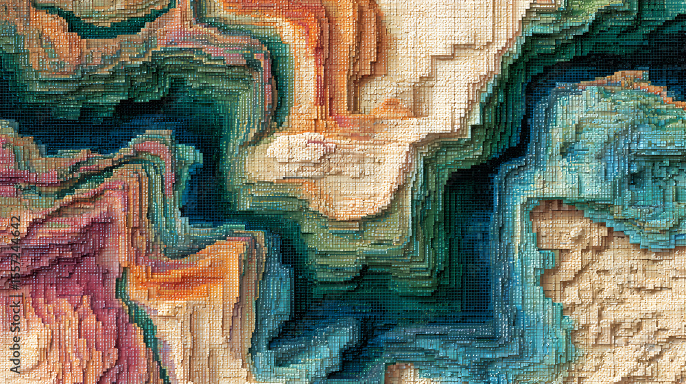 Aufkleber abstract topographic map rendering with earthy tones and pixelated texture