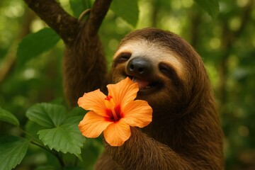 Fototapeta premium Lazy creature munching on a blossom