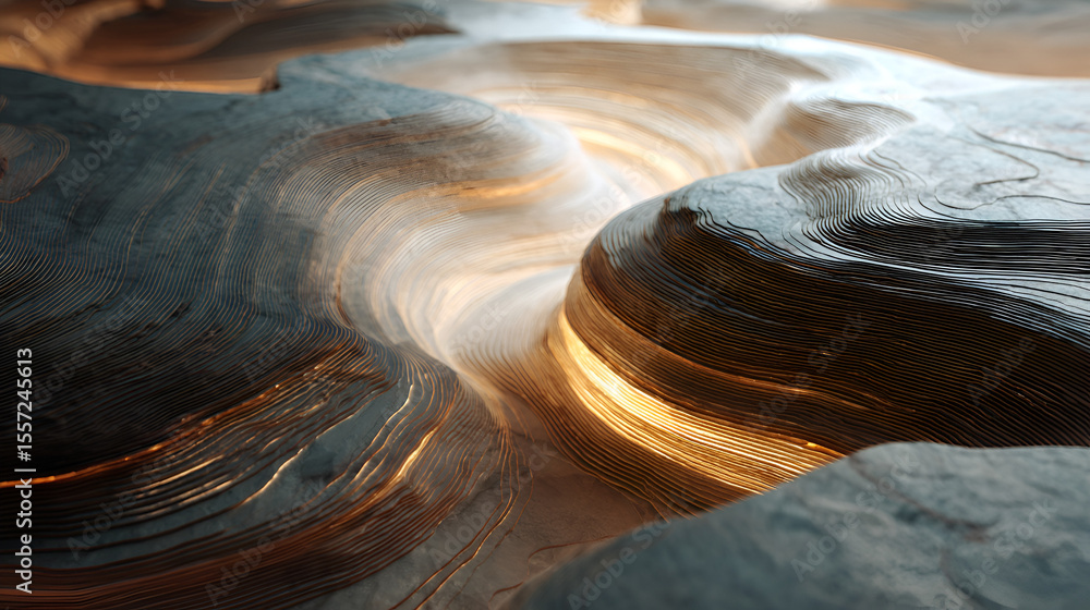 Poster abstract topographic map with layered texture and golden light detail