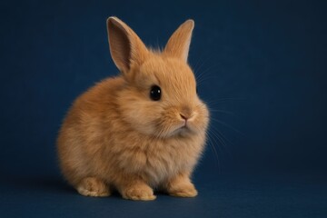 Obraz premium A tiny plush bunny set against a navy blue backdrop