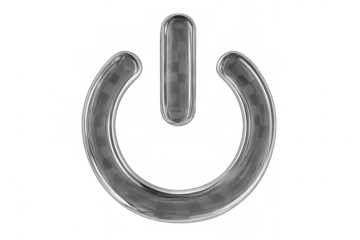 Glassy power button icon standing out against a transparent background, perfect for digital art and graphic design projects