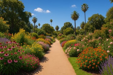 Fototapeta premium A stroll along a lush botanical garden trail in a vibrant cityscape