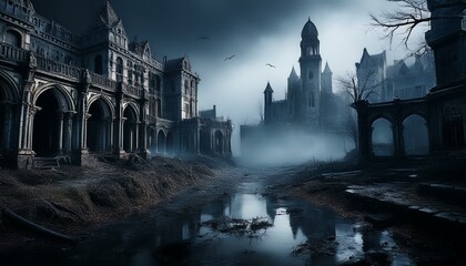 ghost city background, AI generated