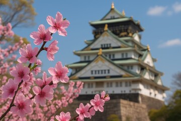 Fototapeta premium Blossoms of Peach in a Historic Castle Park