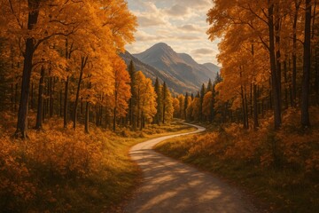 Fototapeta premium Autumn trail through a mountain park