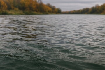 Fototapeta premium Image of a water body with a river under overcast autumn skies