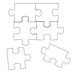 Fototapeta premium Puzzle template with no background 6 pieces scattered. Puzzle elements. Mockup for printing a composite jigsaw puzzle vector drawing.