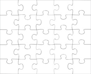 Puzzle template on a white background of 5 by 5 pieces. Mockup for printing a composite jigsaw puzzle vector drawing.