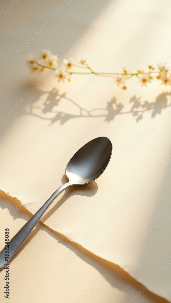 Poster single spoon on soft background — vertical visual for elegant product styling