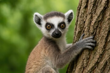 Close-up of a ring-tailed lemur's face