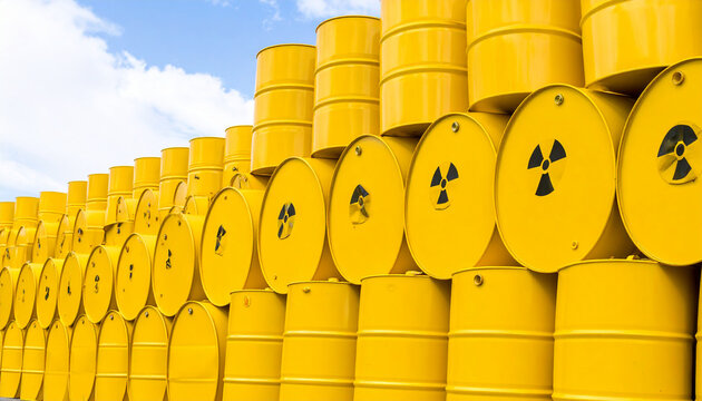 Yellow Barrels of Radioactive Waste Stored Safely as Hazardous Nuclear Material in Industrial Zone