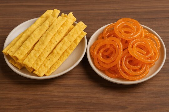 Classic Gujarati snack pairing: crispy fafda with sweet jalebi
