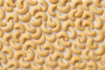 Cashew nuts displayed on a plain white surface