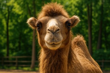 Obraz premium Zoo Scene Featuring a Camel with Expressive Eyes and Fluffy Fur