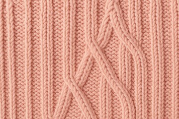 Soft pink textile with intricate knitted sweater pattern