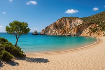 Obraz premium Cliffs and lush greenery surrounding a beautiful beach scene