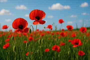 Fototapeta premium Close-up of a poppy field captured with macro photography