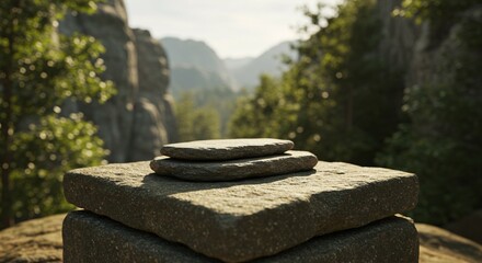 Stone Pedestal in Lush Forest Landscape – Natural Outdoor Scene