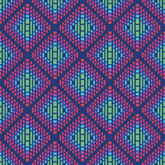 Vibrant Geometric Pixel Pattern With Interconnecting Rectangular Blocks. fabric pattern