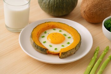 Healthy pumpkin fried egg crafted from natural ingredients