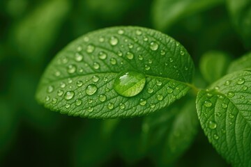Water droplets gathered on a leaf surface