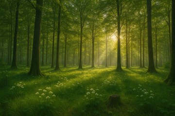 Fototapeta premium Serene lush woodland at dawn