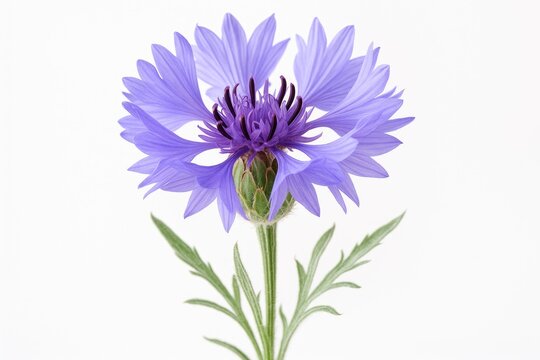 Blue wildflower known as Centaurea isolated on a white backdrop