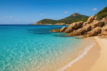 Stunning azure ocean with pristine shoreline and unique coastal rocks in a picturesque vacation destination