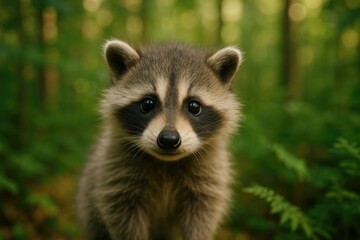 Obraz premium A masked mammal exploring the woodland