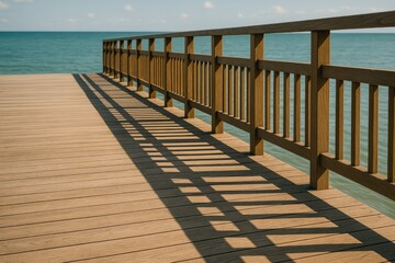 Shadow Play of Railings on a Wooden Bridge Background