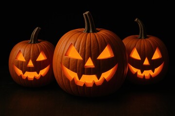 Fototapeta premium Autumnal Still Life with Jack-o'-Lanterns and Carved Designs for Halloween