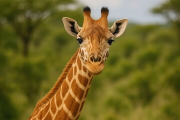 Obraz premium Giraffe Feeding on Tall Vegetation