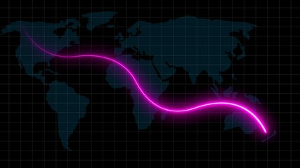 Global business line and world map background animation 4k. Abstract glowing neon line business graph growth arrow to down arrow. - Powered by Adobe