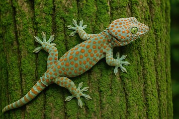 Naklejka premium Enormous lizard perched on a branch