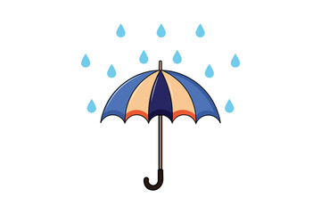 Cartoon umbrella in soft pastel colors with raindrops falling, vector flat design illustration, cute weather theme for educational visuals, kids content, nursery wall art, and creative prints
