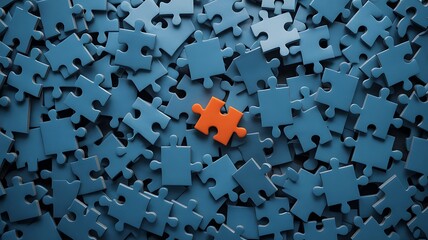Scattered blue and orange puzzle pieces image