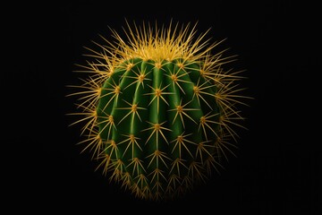 Dark background showcasing a golden thorned cactus