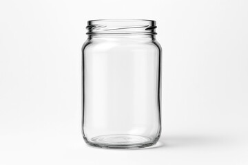 Clear glass container isolated on plain white backdrop