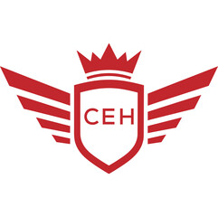Royal Shield Logo with Wings and Crown &ndash; CEH Elite Security or Premium Brand Identity Design. CEH Letter Logo.
