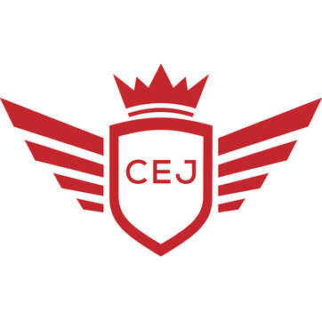 Royal Shield Logo with Wings and Crown &ndash; CEJ Elite Security or Premium Brand Identity Design. CEJ Letter Logo.
