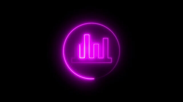 Abstract neon business growth and graph chart icon. Glowing neon business graph growth up arrow animation icon on black background. Business growth and success arrow.