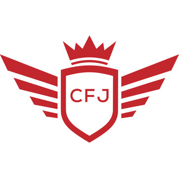 Royal Shield Logo with Wings and Crown &ndash; CFJ Elite Security or Premium Brand Identity Design. CFJ Letter Logo.
