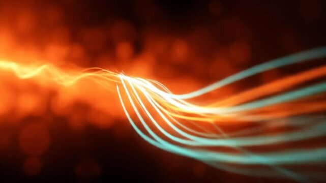Futuristic technology themed background featuring fiber optic network connection. Ultra high speed broadband for streaming data worldwide. 4k video