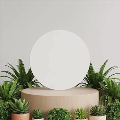 Stylish Wooden Platform with Tropical Plants and Orchids for Modern Product Showcase