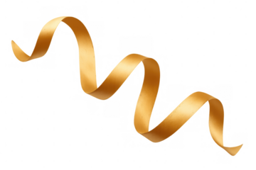 Elegant golden ribbon curling softly, displaying luxe texture against transparent surface for premium graphic design accents