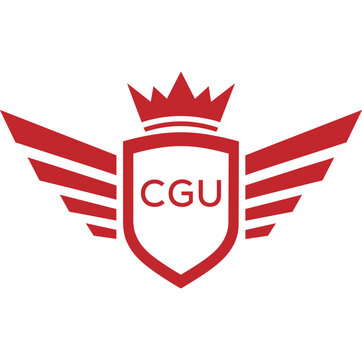 Royal Shield Logo with Wings and Crown &ndash; CGU Elite Security or Premium Brand Identity Design. CGU Letter Logo.
