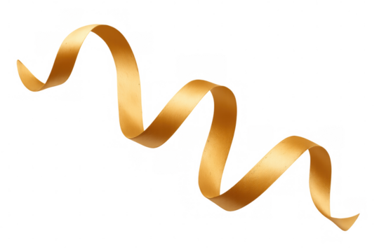 Elegant golden ribbon curling softly, displaying luxe texture against transparent surface for premium graphic design accents